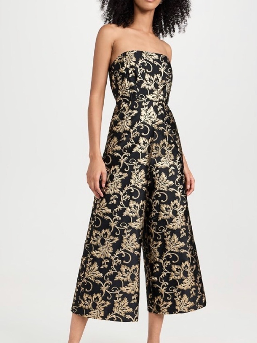Rachel Comey Summons Black and Gold Brocade Strapless Jumpsuit Sz 8